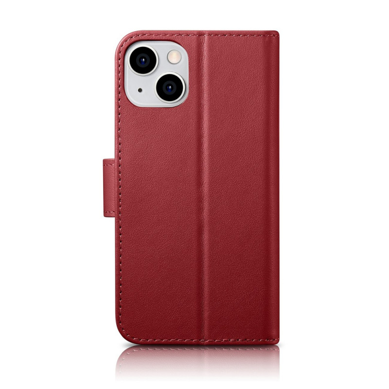 iCarer Wallet Case 2in1 capa de pele com tampa para iPhone 14 Plus, Anti-RFID, vermelha (WMI14220727-RD)