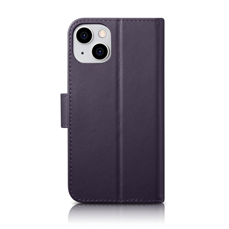 iCarer Wallet Case 2in1 capa de pele com tampa para iPhone 14 Plus, Anti-RFID, roxa escura (WMI14220727-DP)