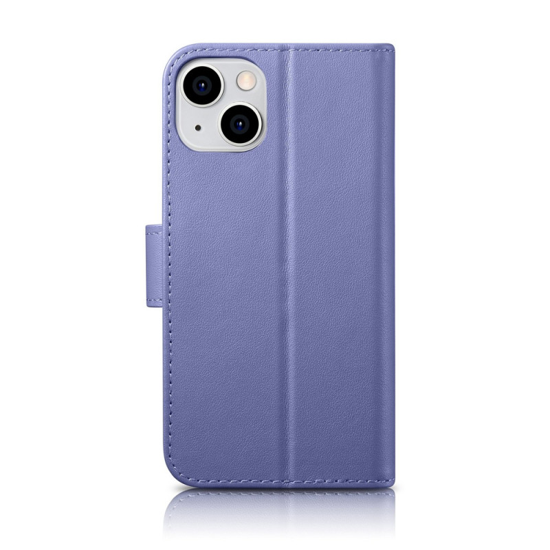 iCarer Wallet Case 2in1 capa de pele com tampa para iPhone 14 Plus, Anti-RFID, roxa clara (WMI14220727-LP)