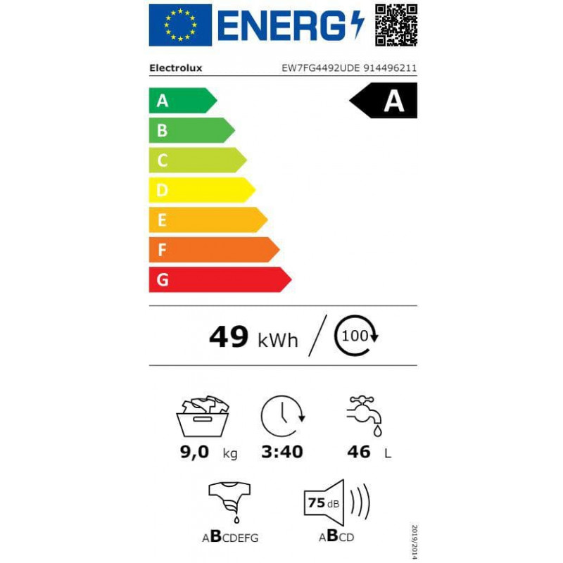 Electrolux EW7FG4492UDE máquina de lavar roupa de carga frontal, 9 kg, preta