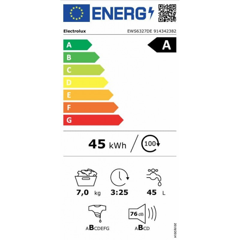 Electrolux EWS6327DE série 600 SensiCare máquina de lavar roupa de carga frontal, 7 kg, branca