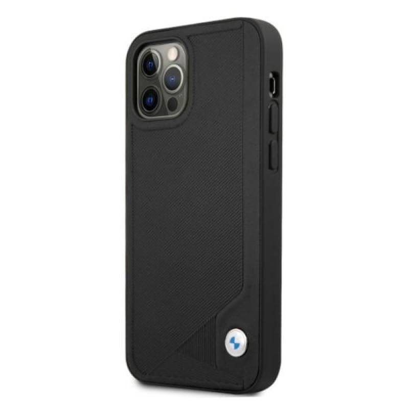 BMW BMHCP12LRCDPK Apple iPhone 12 Pro Max capa rígida Leather Deboss, preto
