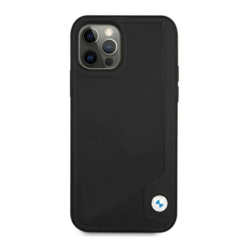 BMW BMHCP12LRCDPK Apple iPhone 12 Pro Max capa rígida Leather Deboss, preto