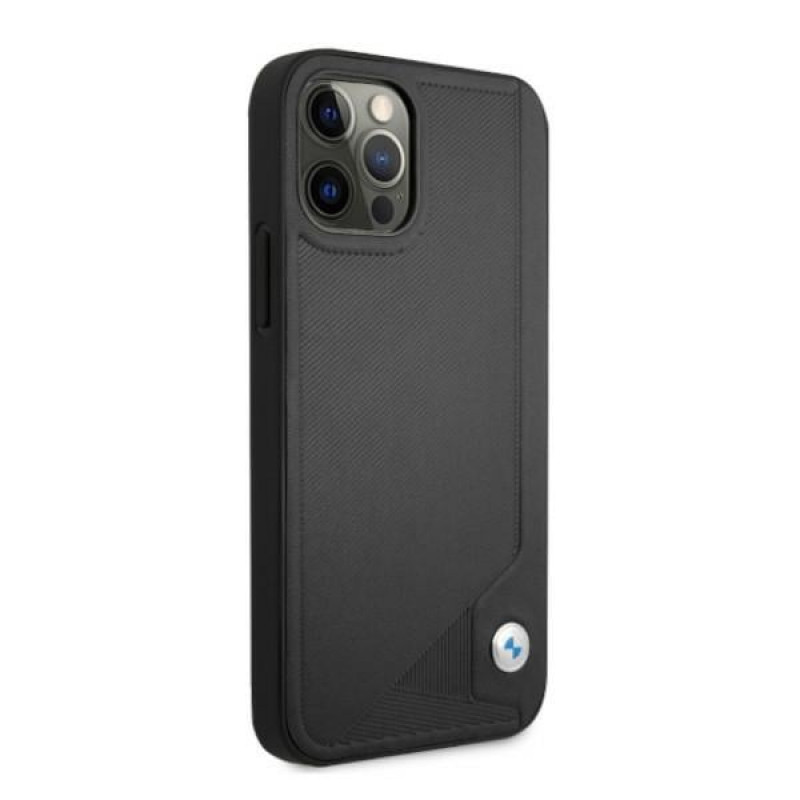 BMW BMHCP12LRCDPK Apple iPhone 12 Pro Max capa rígida Leather Deboss, preto