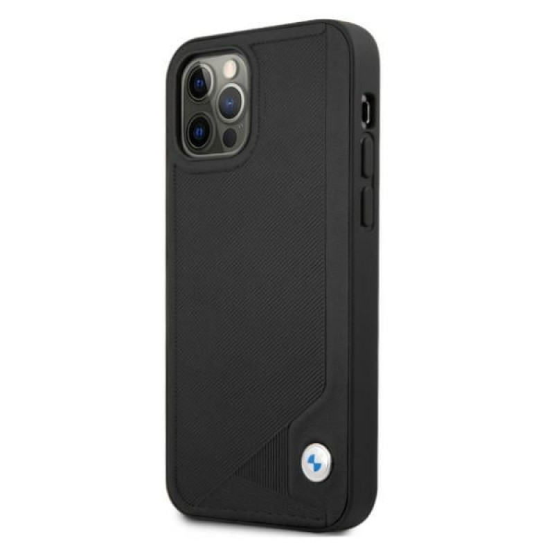 BMW BMHCP12MRCDPK Capa rígida Apple iPhone 12 / 12 Pro Leather Deboss, preta