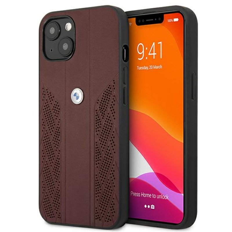 BMW BMHCP13SRSPPR Capa rígida Apple iPhone 13 mini Leather Curve Perforate, vermelha