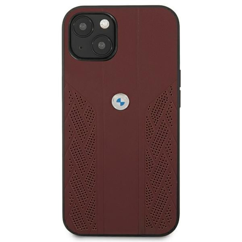 BMW BMHCP13SRSPPR Capa rígida Apple iPhone 13 mini Leather Curve Perforate, vermelha