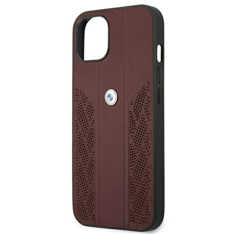 BMW BMHCP13SRSPPR Capa rígida Apple iPhone 13 mini Leather Curve Perforate, vermelha