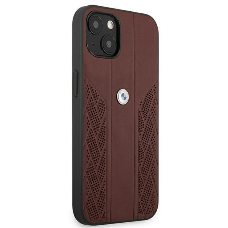 BMW BMHCP13MRSPPR Capa rígida Apple iPhone 13 Leather Curve Perforate, vermelha