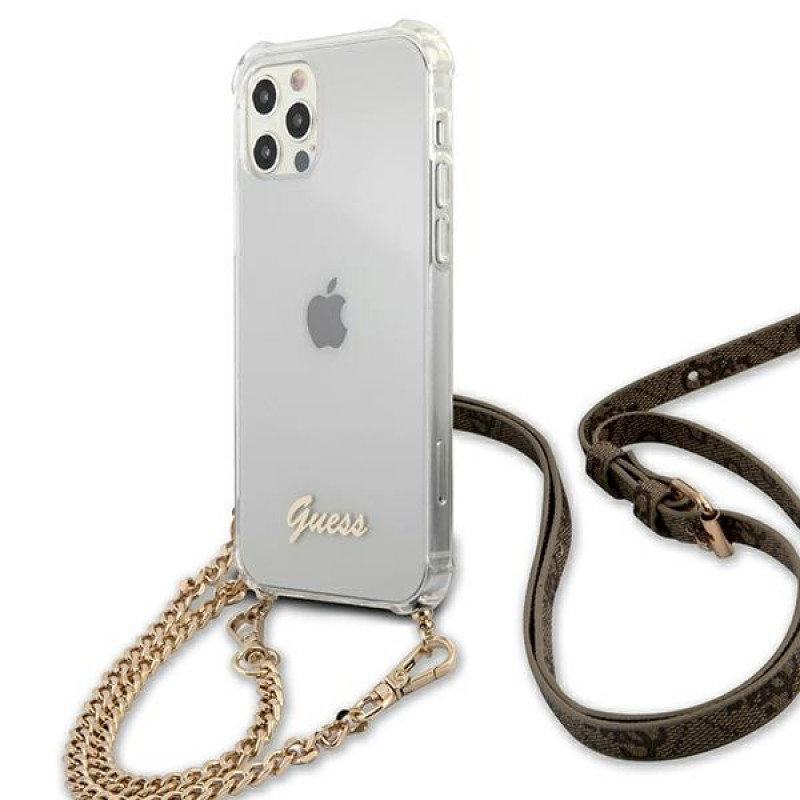 Guess GUHCP12MKC4GSGO Capa rígida Apple iPhone 12 / 12 Pro 4G Gold Chain, Transparente