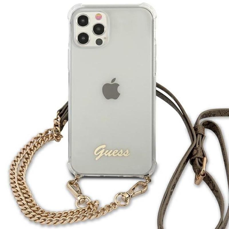 Guess GUHCP12MKC4GSGO Capa rígida Apple iPhone 12 / 12 Pro 4G Gold Chain, Transparente