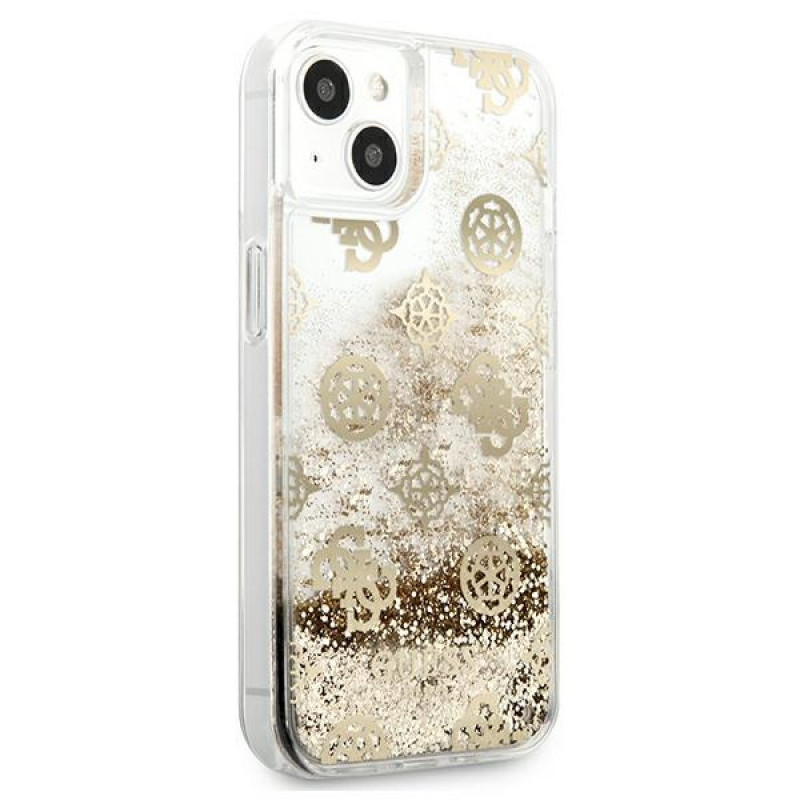Guess GUHCP13SLGPEGO Capa rígida Apple iPhone 13 mini Peony Liquid Glitter, dourada