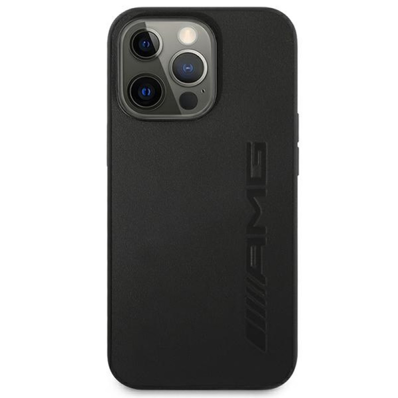 Mercedes-AMG AMHCP14LDOLBK Capa rígida Apple iPhone 14 Pro, Leather Hot Stamped, preta