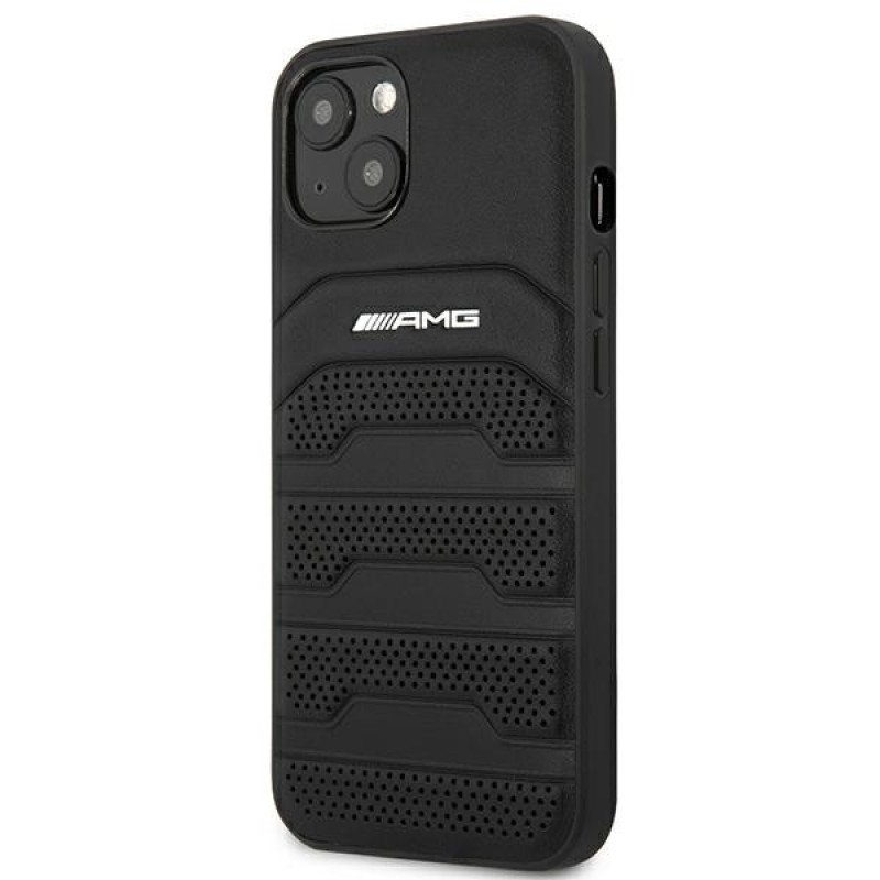 Mercedes-AMG AMHCP14MGSEBK Capa rígida para Apple iPhone 14 Plus / 15 Plus, Leather Debossed Lines, preta