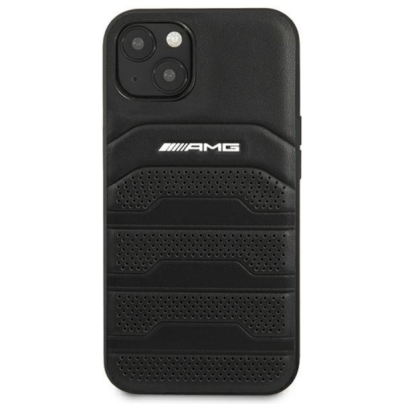 Mercedes-AMG AMHCP14MGSEBK Capa rígida para Apple iPhone 14 Plus / 15 Plus, Leather Debossed Lines, preta