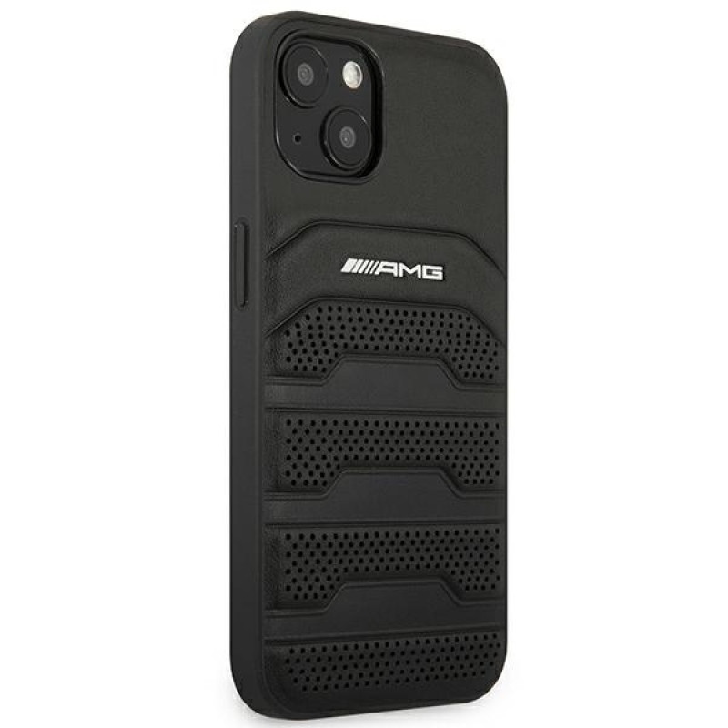 Mercedes-AMG AMHCP14MGSEBK Capa rígida para Apple iPhone 14 Plus / 15 Plus, Leather Debossed Lines, preta