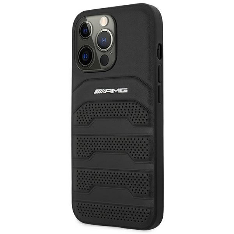 Mercedes-AMG AMHCP14XGSEBK capa rígida Apple iPhone 14 Pro Max, Leather Debossed Lines, preta