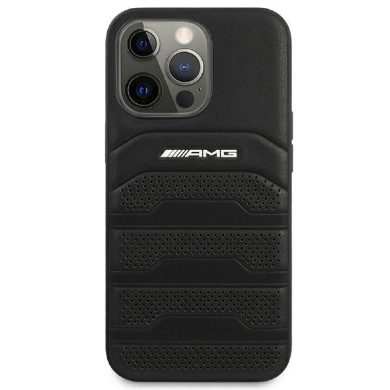 Mercedes-AMG AMHCP14XGSEBK capa rígida Apple iPhone 14 Pro Max, Leather Debossed Lines, preta