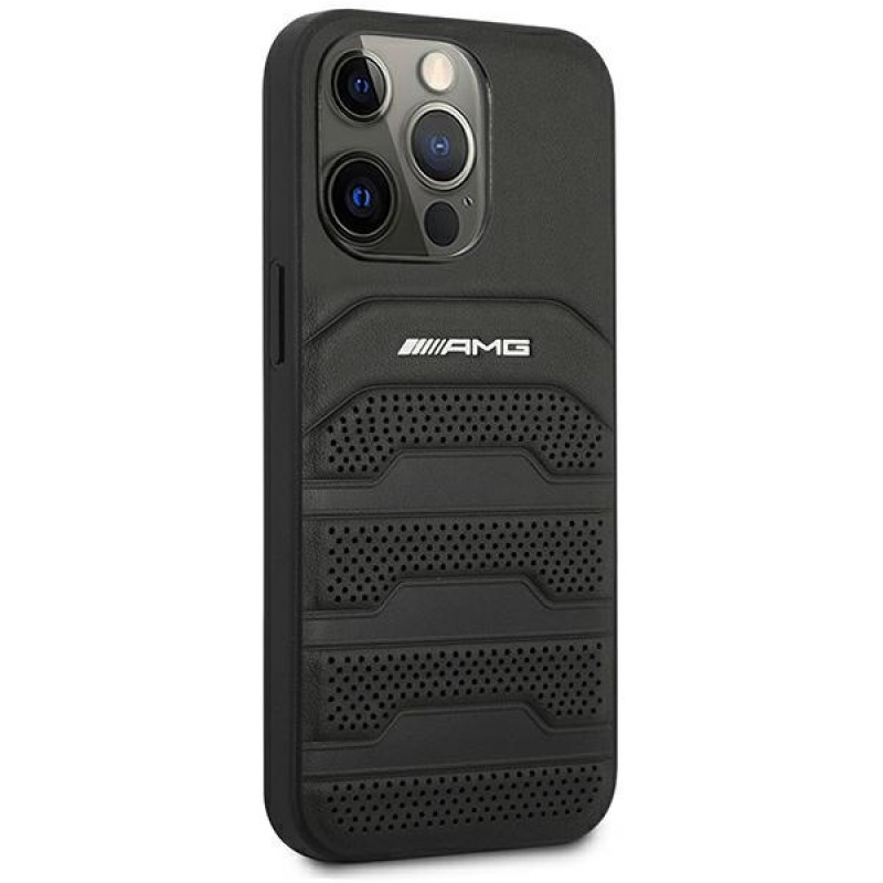 Mercedes-AMG AMHCP14XGSEBK capa rígida Apple iPhone 14 Pro Max, Leather Debossed Lines, preta