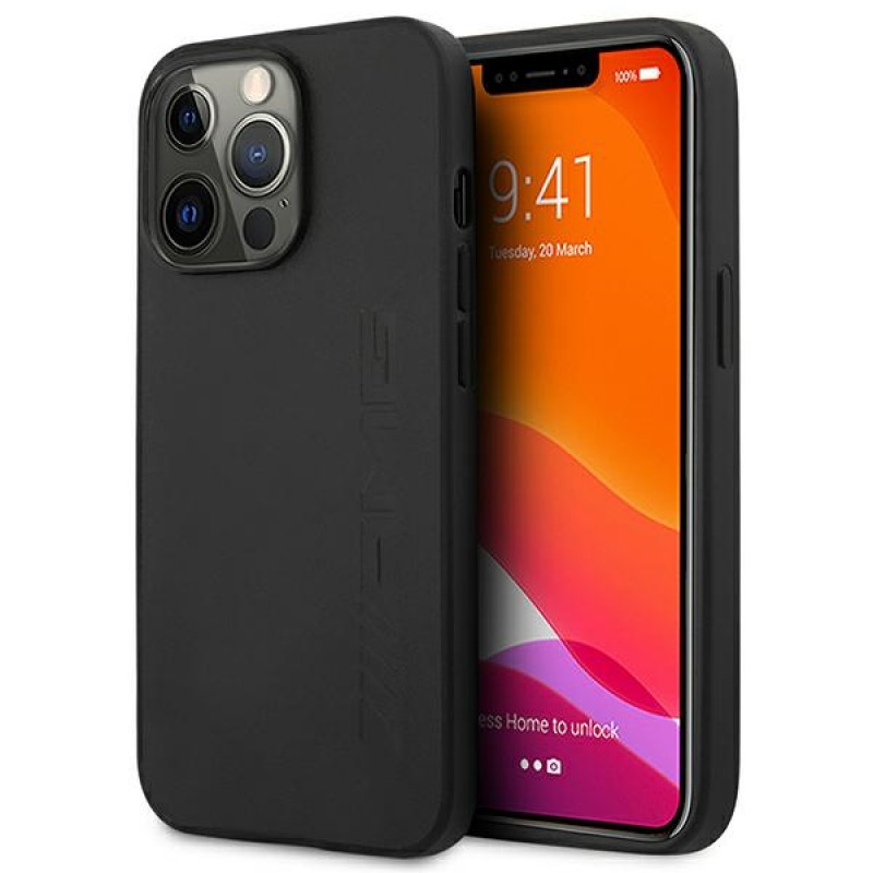 Mercedes-AMG AMHCP14XDOLBK capa rígida Apple iPhone 14 Pro Max, Leather Hot Stamped, preta