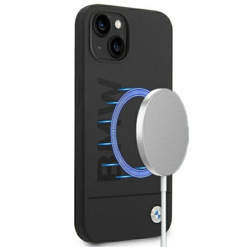 BMW BMHMP14MSLBLBK capa rígida para Apple iPhone 14 Plus / 15 Plus, Silicone Signature Logo MagSafe, preta