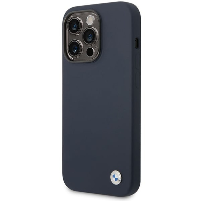 BMW BMHMP14XSILNA Capa Apple iPhone 14 Pro Max, Silicone Metal Logo MagSafe, azul-marinho