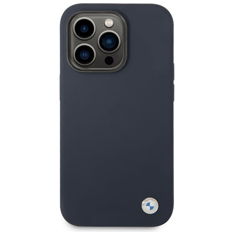 BMW BMHMP14XSILNA Capa Apple iPhone 14 Pro Max, Silicone Metal Logo MagSafe, azul-marinho