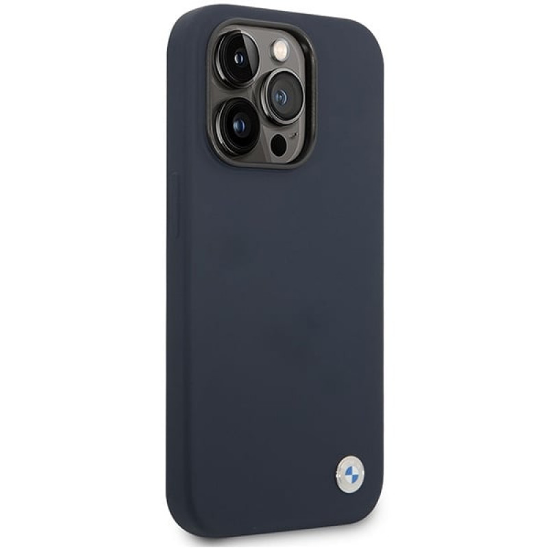 BMW BMHMP14XSILNA Capa Apple iPhone 14 Pro Max, Silicone Metal Logo MagSafe, azul-marinho