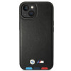 Capa BMW BMHMP14S22PTDK para Apple iPhone 14, Leather Stamp Tricolor MagSafe, preta