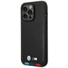 Capa BMW BMHMP14L22PTDK para Apple iPhone 14 Pro, Leather Stamp Tricolor MagSafe, preta