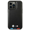 Capa BMW BMHMP14L22PTDK para Apple iPhone 14 Pro, Leather Stamp Tricolor MagSafe, preta