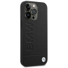 Capa BMW BMHCP14LSLLBK para Apple iPhone 14 Pro, Leather Stamp, preta