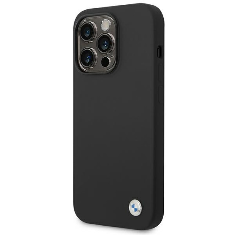 BMW BMHCP14XSILBK Capa rígida Silicone Metal Logo para Apple iPhone 14 Pro Max 6.7", preta