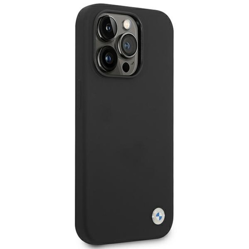 BMW BMHCP14XSILBK Capa rígida Silicone Metal Logo para Apple iPhone 14 Pro Max 6.7", preta