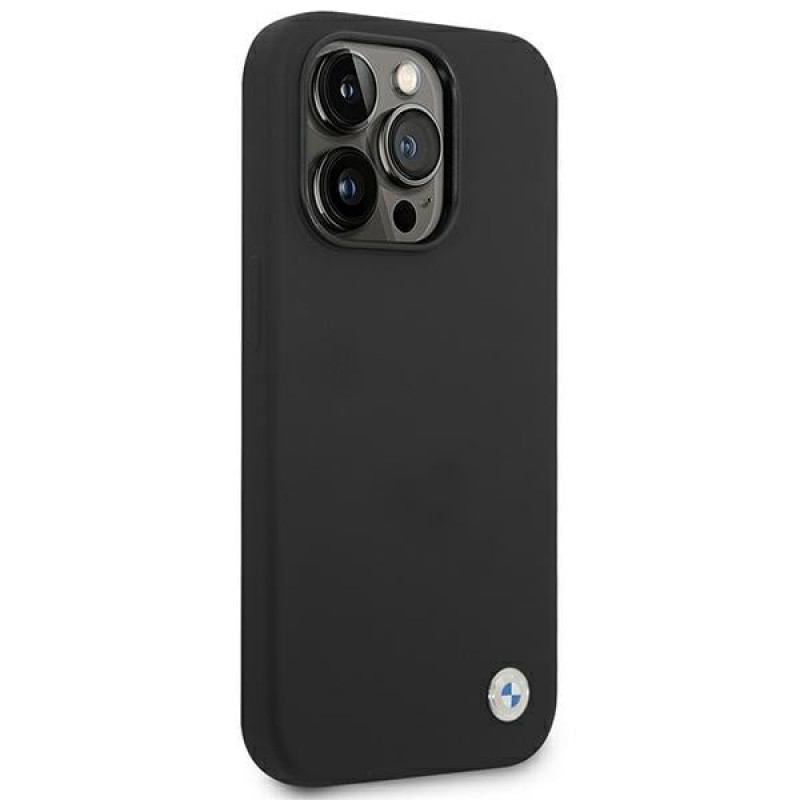 BMW BMHCP14LSILBK Capa Apple iPhone 14 Pro, Silicone Metal Logo, preta