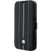 Capa tipo livro BMW BMBKP14L22RVSK Leather Stamp Blue Lines para Apple iPhone 14 Pro 6.1", preta