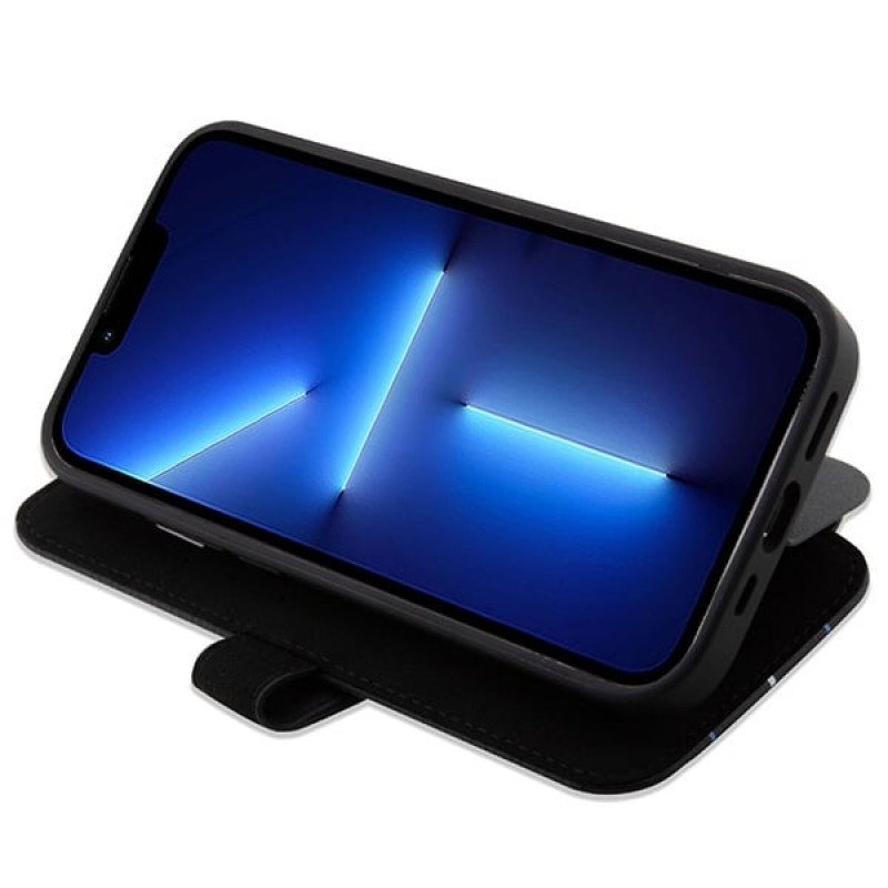 Capa tipo livro BMW BMBKP14L22RVSK Leather Stamp Blue Lines para Apple iPhone 14 Pro 6.1", preta