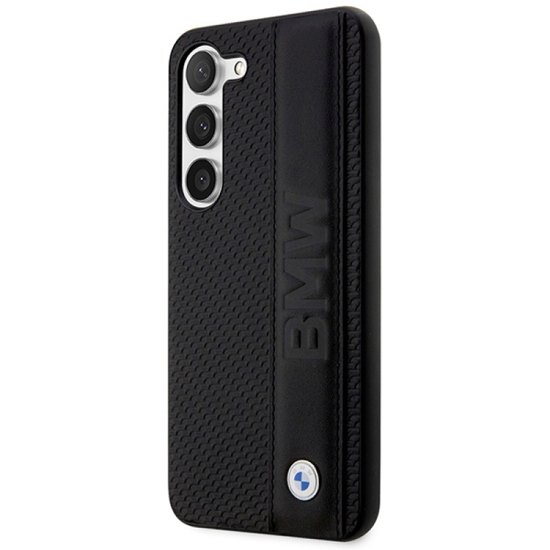 Capa rígida BMW BMHCS23M22RDPK Leather Textured & Stripe para Samsung Galaxy S23+ (S916), preta