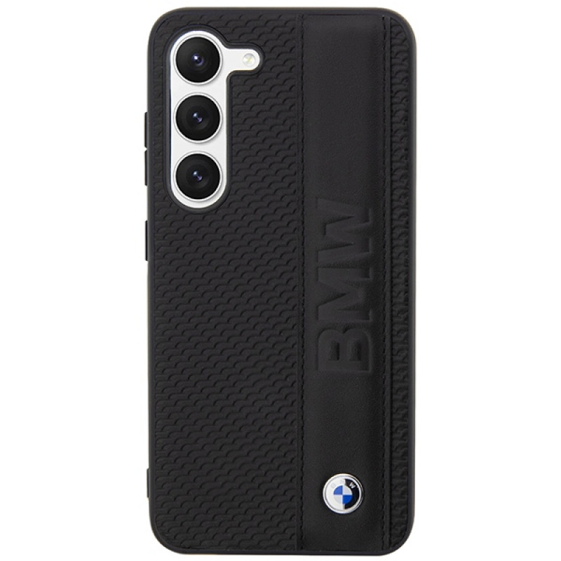 Capa rígida BMW BMHCS23M22RDPK Leather Textured & Stripe para Samsung Galaxy S23+ (S916), preta