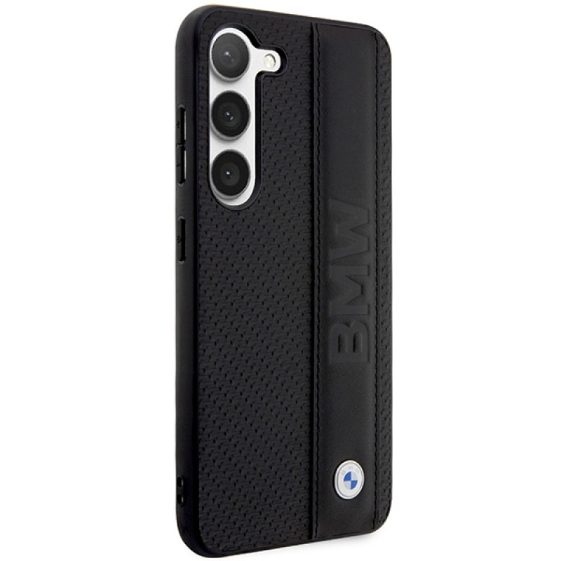 Capa rígida BMW BMHCS23M22RDPK Leather Textured & Stripe para Samsung Galaxy S23+ (S916), preta