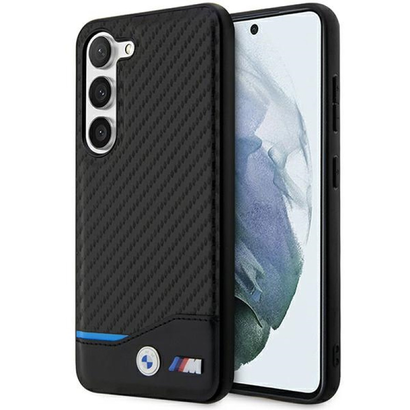 Capa rígida BMW BMHCS23M22NBCK Leather Carbon para Samsung Galaxy S23+ (S916), preta