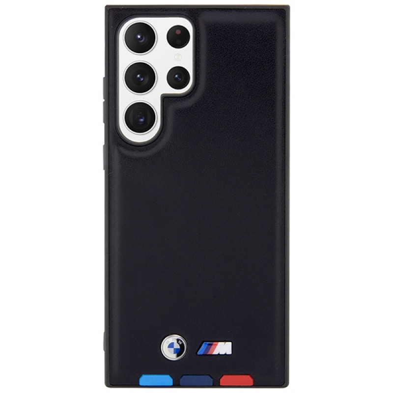 Capa rígida BMW BMHCS23L22PTDK Leather Stamp Tricolor para Samsung Galaxy S23 Ultra (S918), preta