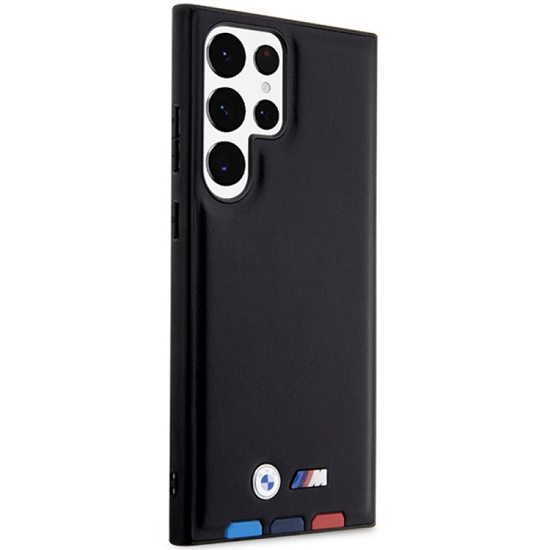Capa rígida BMW BMHCS23L22PTDK Leather Stamp Tricolor para Samsung Galaxy S23 Ultra (S918), preta