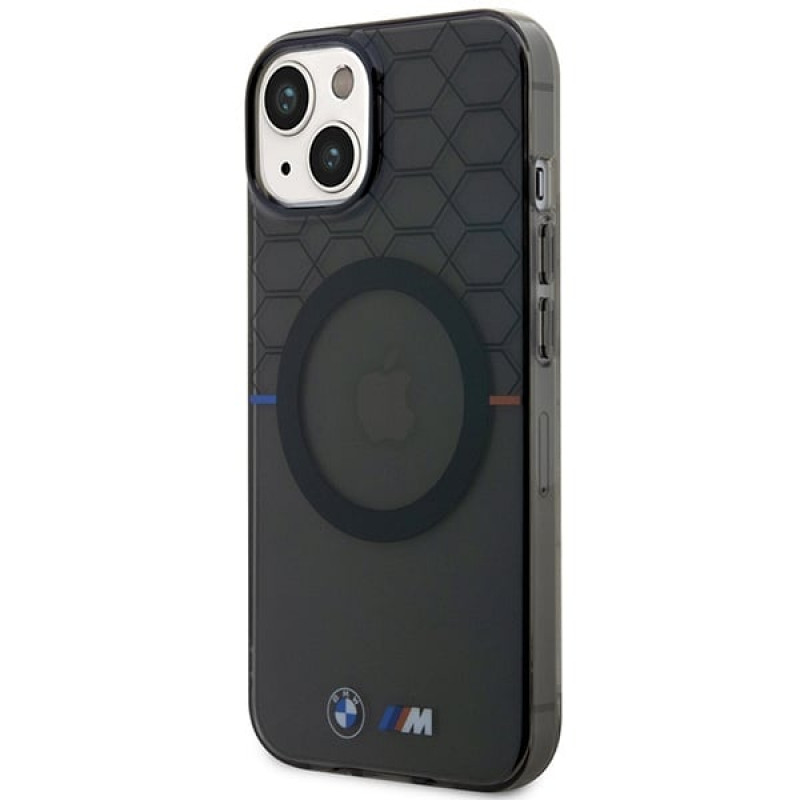Capa rígida BMW BMHMP14MHGPK Pattern MagSafe para Apple iPhone 14 Plus / 15 Plus, cinza