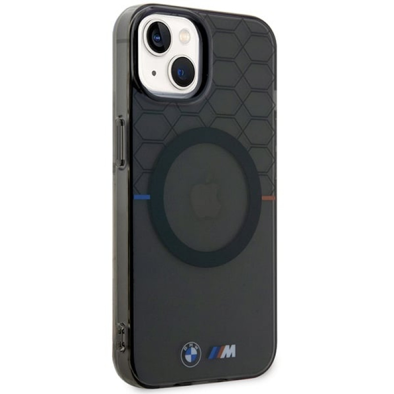 Capa rígida BMW BMHMP14MHGPK Pattern MagSafe para Apple iPhone 14 Plus / 15 Plus, cinza