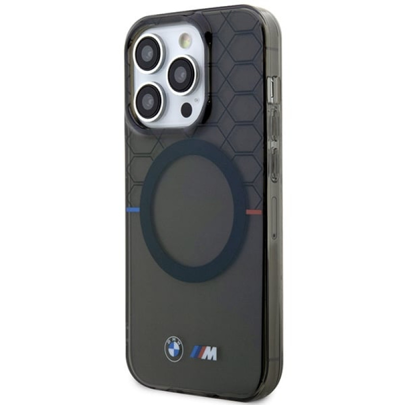 Capa rígida BMW BMHMP14LHGPK Pattern MagSafe para Apple iPhone 14 Pro, cinza