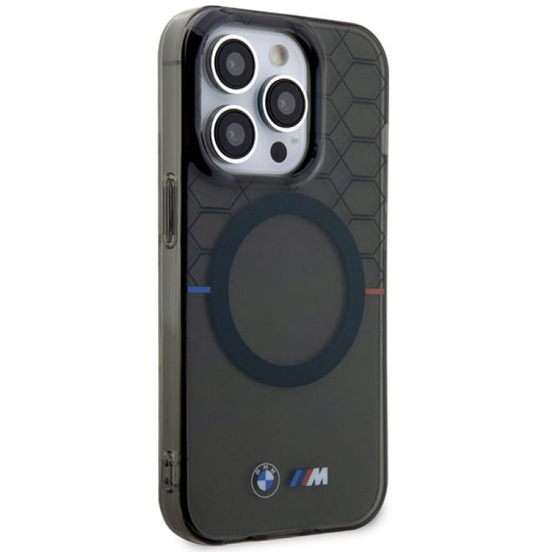 Capa rígida BMW BMHMP14LHGPK Pattern MagSafe para Apple iPhone 14 Pro, cinza
