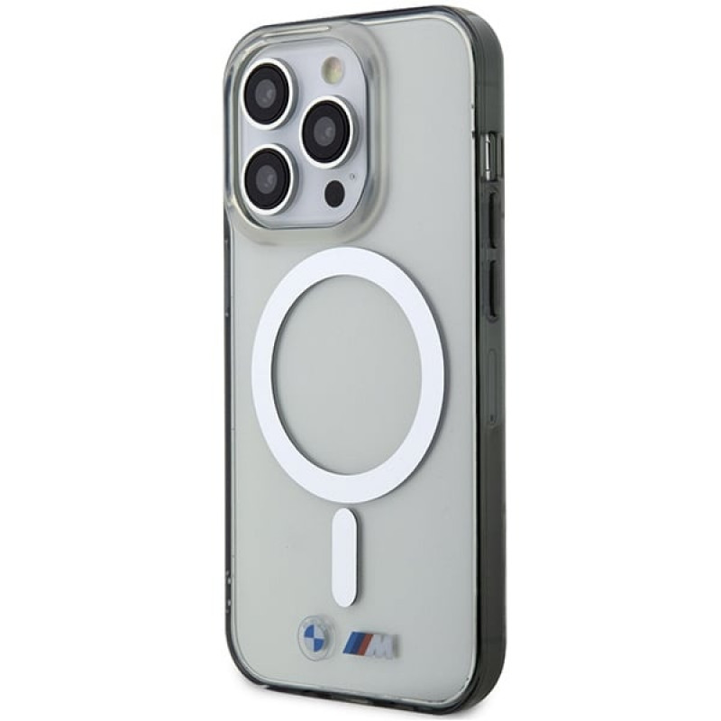 Capa rígida BMW BMHMP14LHCRS Silver Ring MagSafe para Apple iPhone 14 Pro, transparente