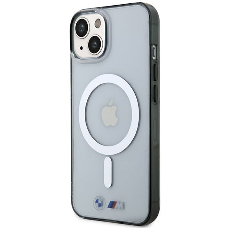 Capa rígida BMW BMHMP14SHCRS Silver Ring MagSafe para Apple iPhone 14, transparente