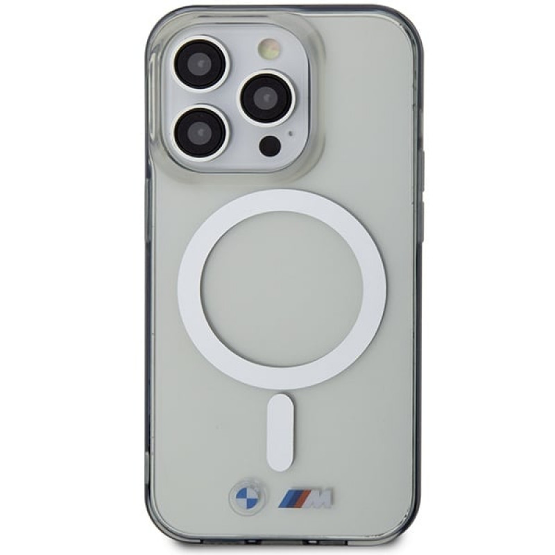 Capa rígida BMW BMHMP14XHCRS Silver Ring MagSafe para Apple iPhone 14 Pro Max, transparente